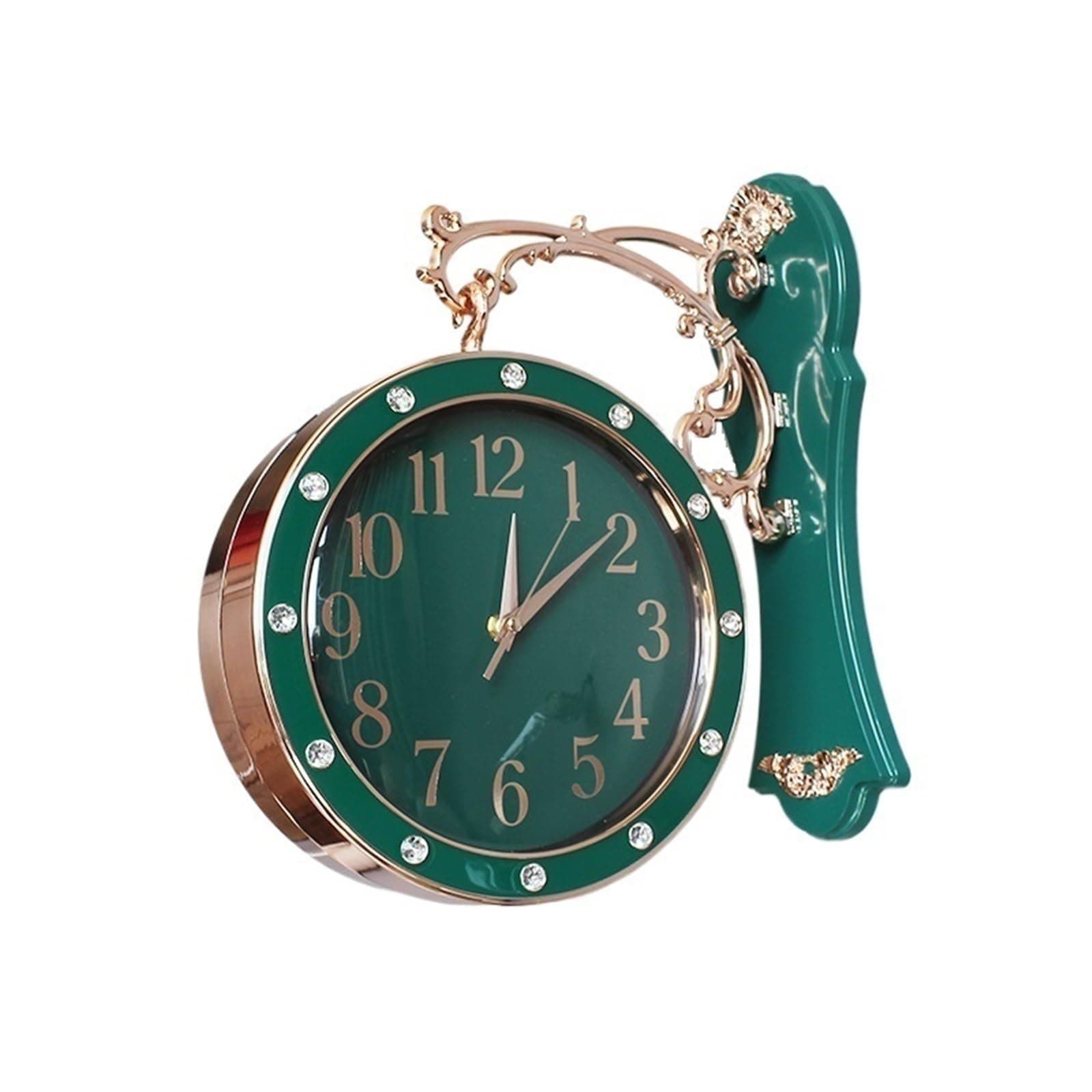 Modern Luxury Double Sided Wall Clock Silent Gold Clocks Wall Home Decor Luxury Living Room Decoration Home Design Gift(Green)