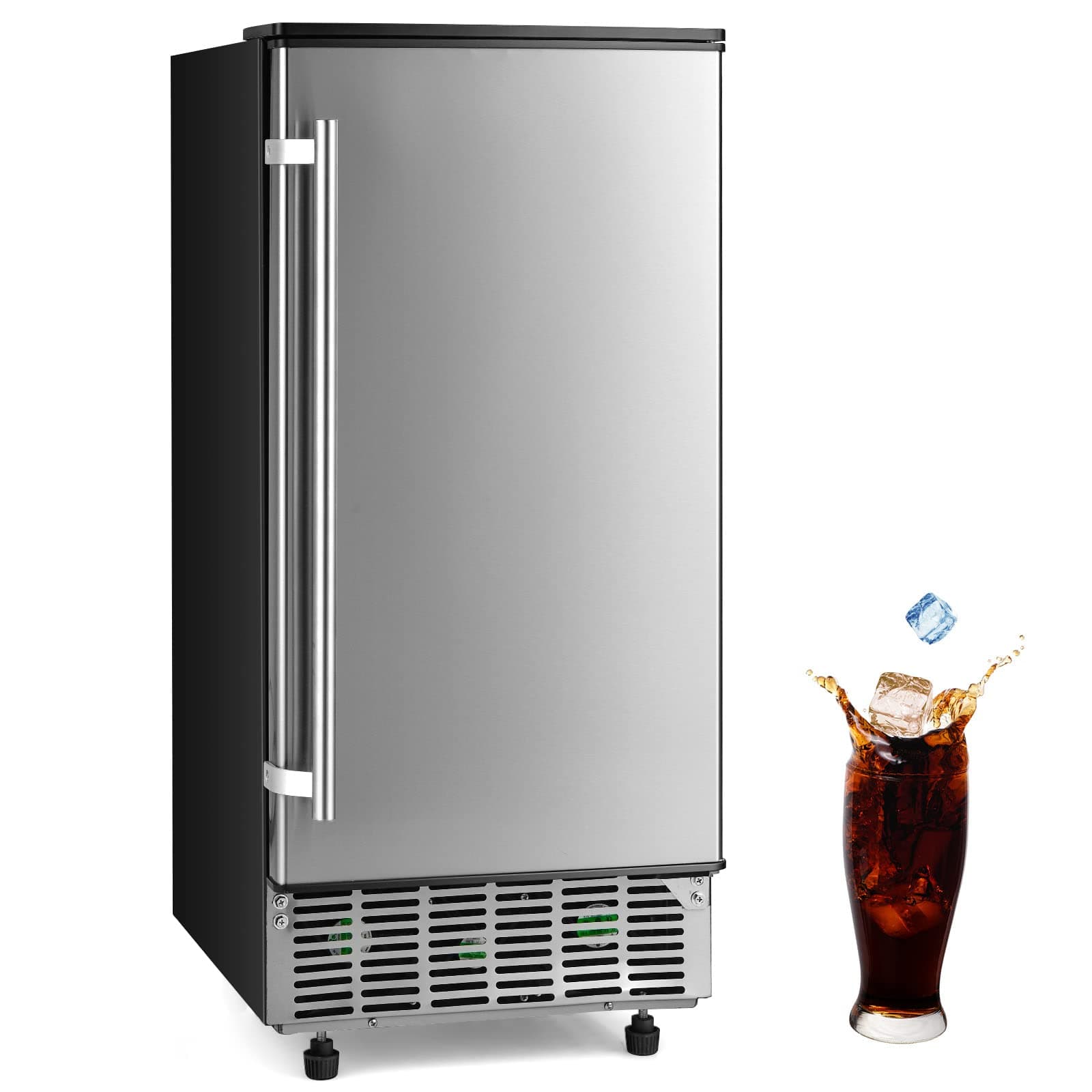 Commercial Ice Maker Machine, 80 lbs/24H Ice Cube Maker Machine with 24 lbs Storage Capacity, Cold Insulation, 24H Timer, Freestanding & Under Counter Lab Ice Maker