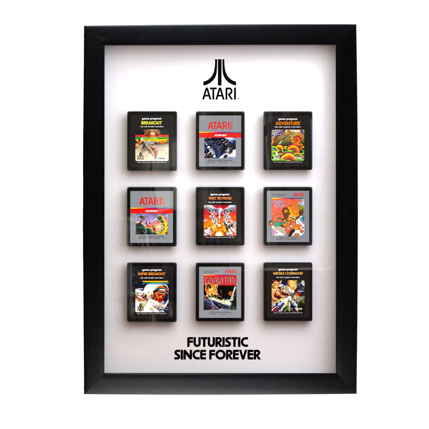 Official Atari 3D Wall Art, Authentic Cartridges Collection for Gaming Setup, Gamer Wallpaper, Gaming-Room Decor and Wall Stickers, Black Frame - ThumbsUp!
