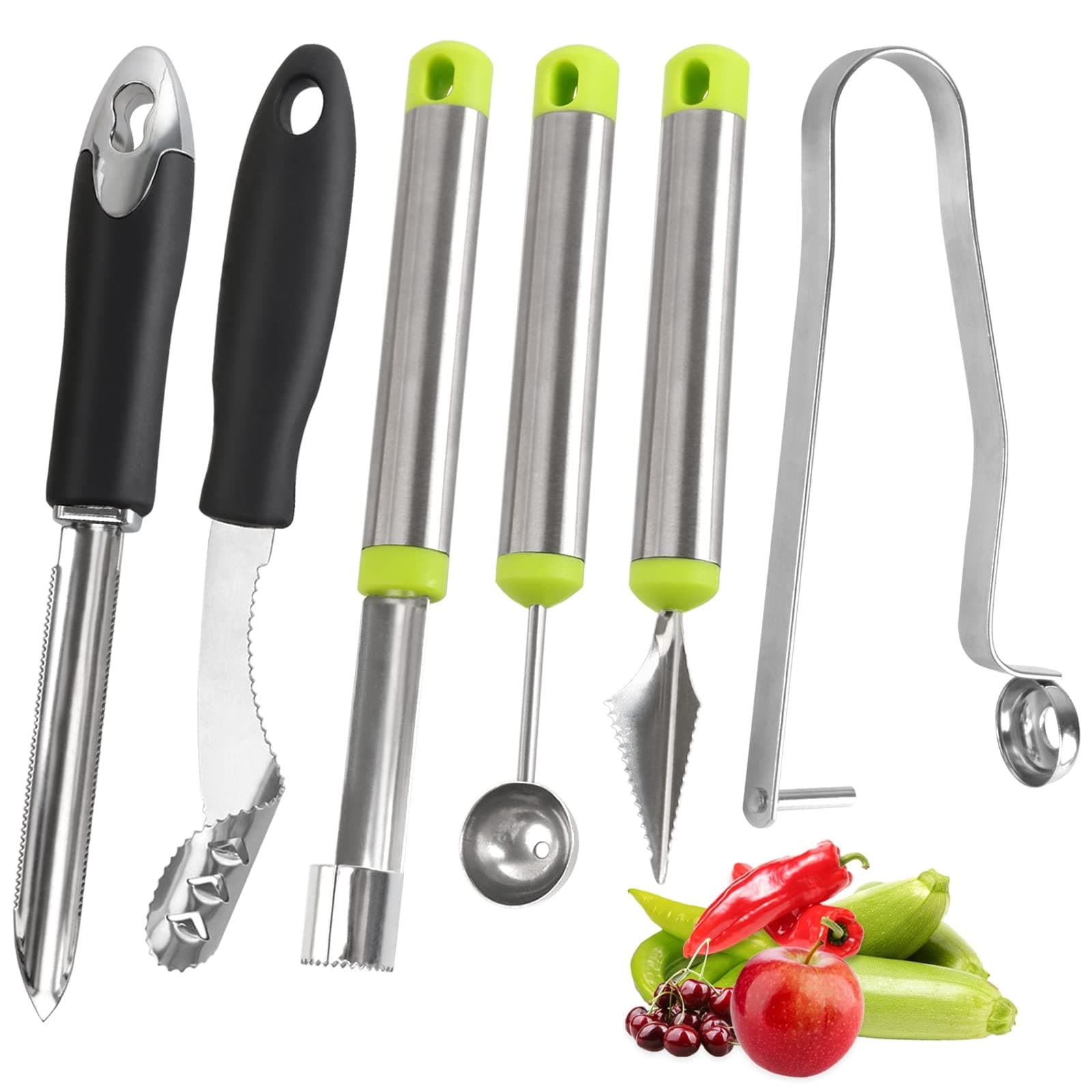 Vegetable Corer Tool, 6 Pcs Stainless Steel Fruit and Vegetable Corer Tools for Home Kitchen Cherry Pear Jujube Zucchini Chili
