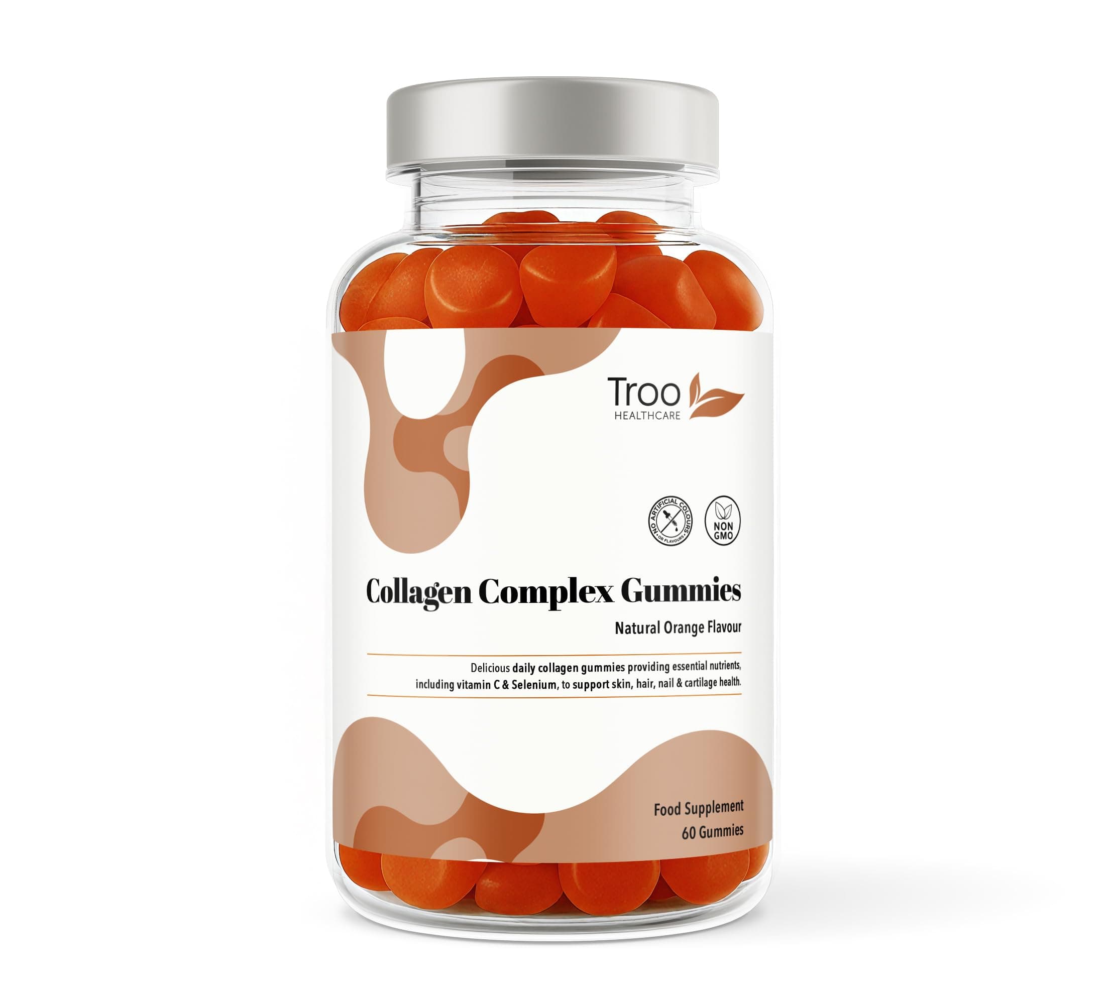 Troo Health Care Collagen Complex - 60 Natural Orange Gummies - One Per Day Hydrolysed Collagen with Biotin, Vitamin C & Selenium - Three Months Supply – Healthy Skin & Hair for Men & Women