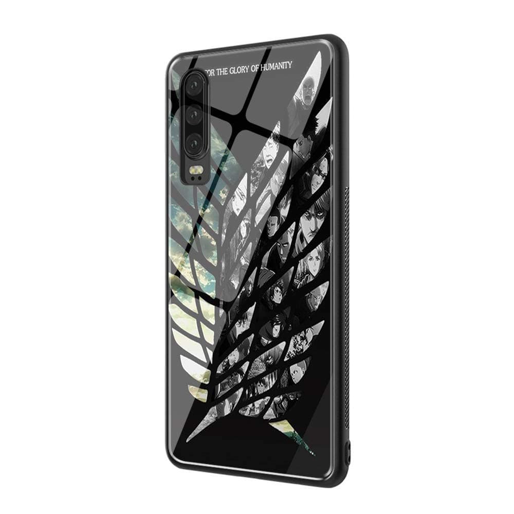 DEPING DP-68 Anime attack on Titan Case,Tempered Glass Back Cover and Soft Silicone Border Anti Scratch Bumper Design for Huawei P smart 2019 Protective Case