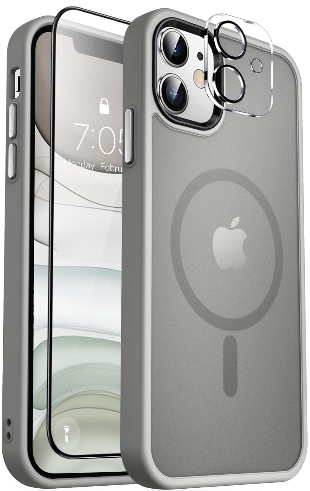 MOCCA Strong Magnetic for iPhone 11 Phone Case,[Compatible with Magsafe][Glass Screen Protector+Camera Lens Protector] Slim Thin Shockproof Cover Case for iPhone 11 6.1 inch, Titanium Gray