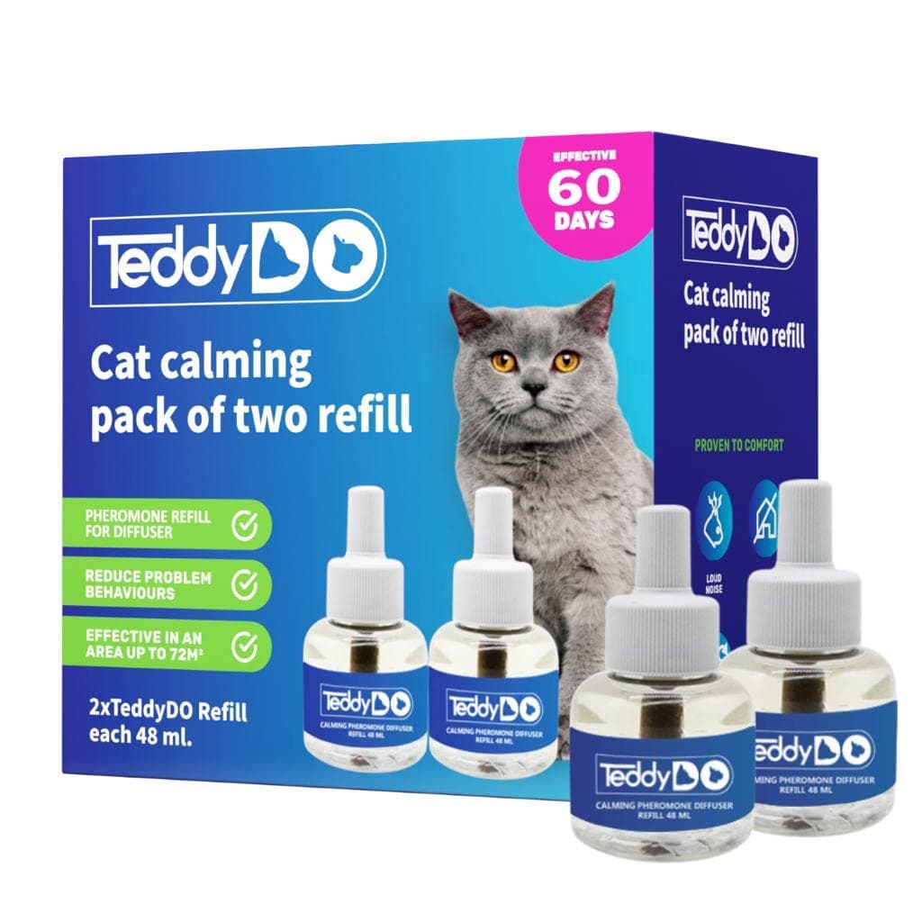 TeddyDoCalming Diffuser Refill for Cats | Pack of Two| 60 Days Kit | Reduce Spraying, Scratching and Other Problematic Behaviors | Calming and Relaxing Effect | 2x48 ml |