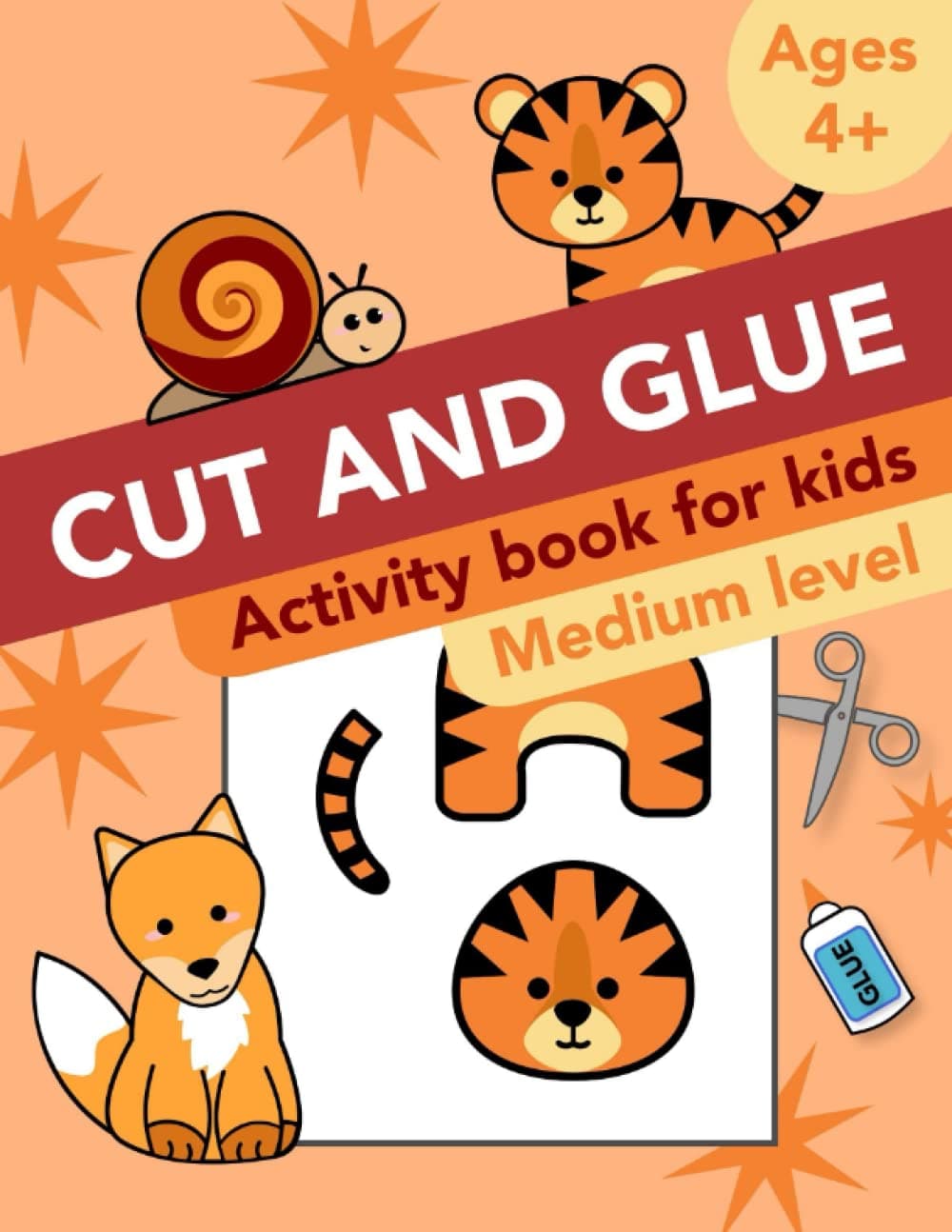 Cut and Glue: Medium level activity book for kids ages 4+: Scissor skills, cutting, and gluing. (Cut and Paste Workbooks for kids)