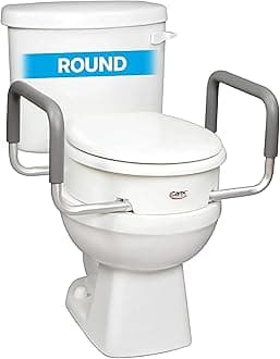 3.5 Inch Raised Toilet Seat with Arms, Round Toilet Seat Riser, 300 lbs Capacity, Elevating and Raising Seat for Elderly and Handicap, Universal, Slip-Resistant with Padded Handles, White