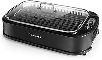 FENRIR Techwood Indoor Smokeless Grill 1500W Electric Grill with Tempered Glass Lid, Compact & Portable Non-Stick BBQ Grill with Turbo Smoke Extractor Technology, LED Smart Control Panel