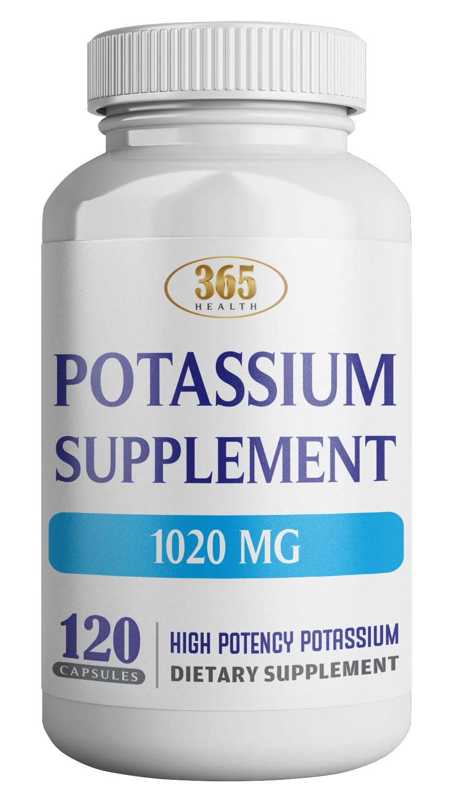 365 Health Potassium Supplement 1020 mg | Potassium Bicarbonate | Non-GMO | Gluten Free | Made in USA | 120 Vegetarian Capsules
