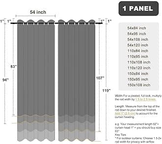BONZER Outdoor Waterproof Curtains for Patio Privacy Grommet Light Filtering Outside Curtains for Gazebo, Porch, Pergola, Pavilion, 1 Panel, 84W x 95L inch, Charcoal