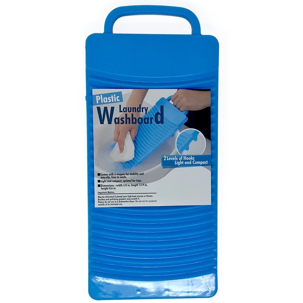 Plastic Laundry Washboard With 2 Levels of Hooks Light and Compact (Blue)