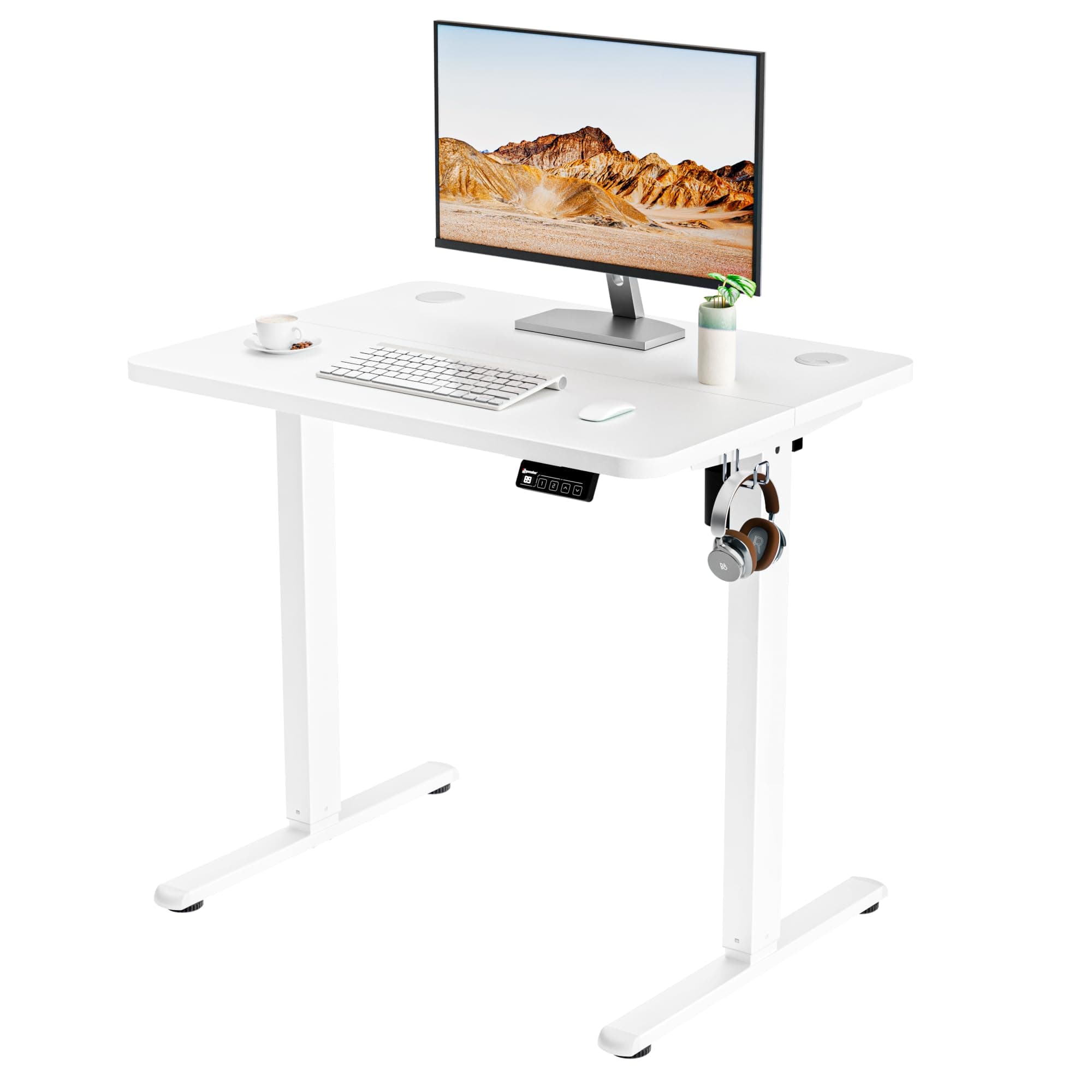 ERGOMAKER Electric Standing Desk, 80 x 60 cm Height Adjustable Sit Stand Desk with Splice Board for Home Office, Computer Table Memory Preset (White Frame, White Desktop)