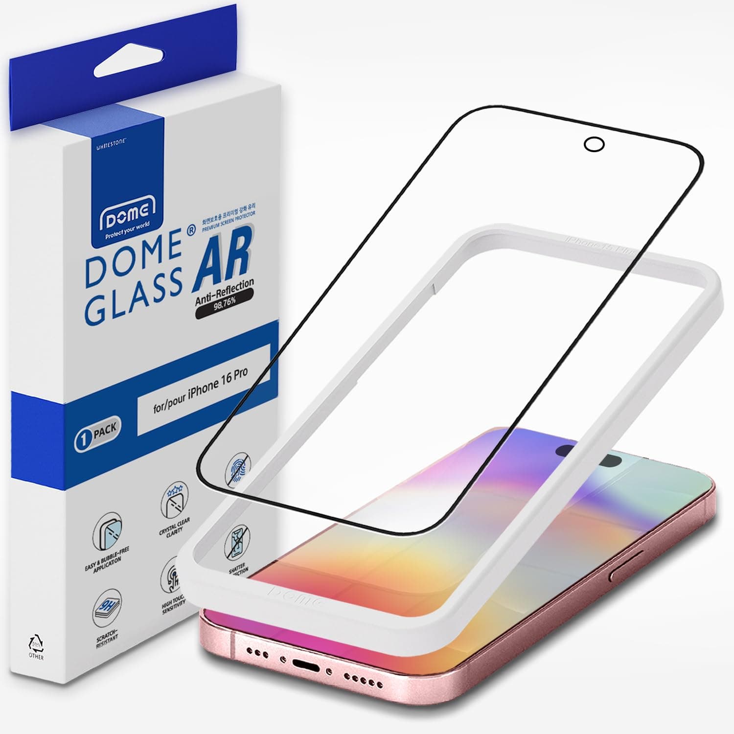 DOME GLASS Whitestone DOME AR for iPhone 16 Pro [Super Anti-Reflection] Tempered Glass Screen Protector good for outdoor activity