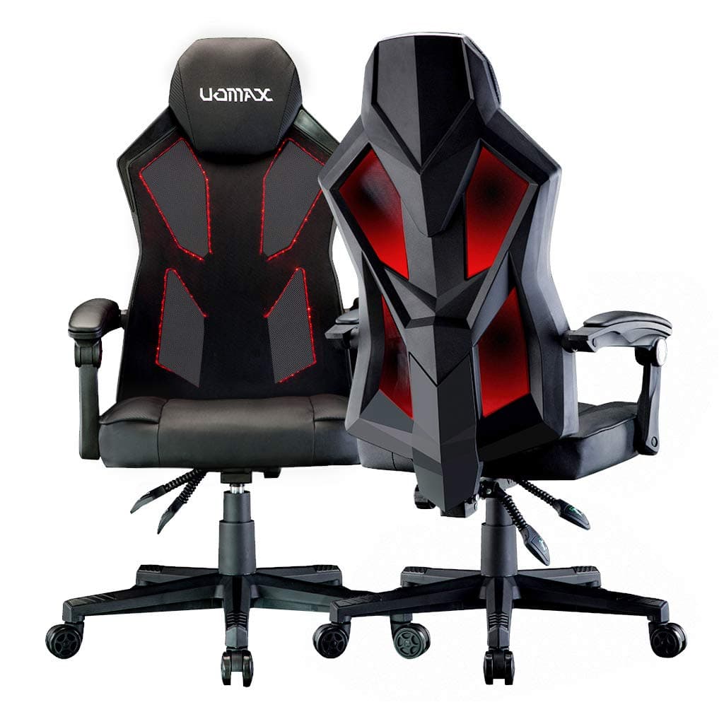 LED Gaming Chair Light Computer Chairs with Ergonomic Mesh Back Support. Flatten Widen Seat Cushion Reclining Office Chair, Adjustable PC Gamer Chair with Swivel Rolling(Black Red)