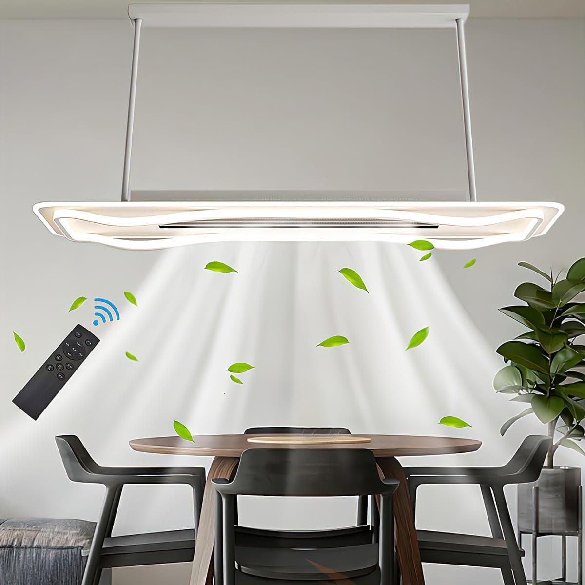 KZT LED Ceiling Light with Fan Dimmable 100cm Ceiling Fan Light with Remote Control Leafless Ceiling Fan with Light 120 ° Rotating Dining Room Fan Lighting for Kitchen Office Restaurant Cafe (B)
