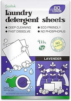 Soulink Laundry Detergent Sheets Up to 80 Loads,Eco Friendly Detergent Sheets for Travel & Home - No Plastic Jug Liquidless Soap Strips, Plant-based, Hypoallergenic. Safe for Sensitive Skin (Lavender)