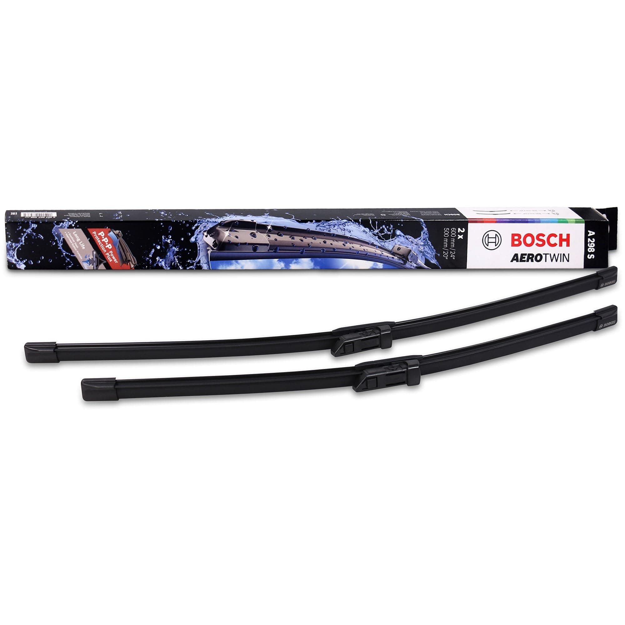 Aerotwin A298S - Front Windscreen Wipers - Set of 2 Replacement Blades - Comes with Pre-assembled Adapter - 2 Blades, 600 mm / 500 mm