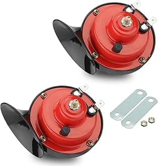 Pack-2 Car Snail Air Horn, 12V 300DB Stereo Sound Super Loud Warning Modification Horn, ABS + Metal Mini Size Waterproof and Rust-proof Honking Horn, Universal for Cars Motorcycles (Red)