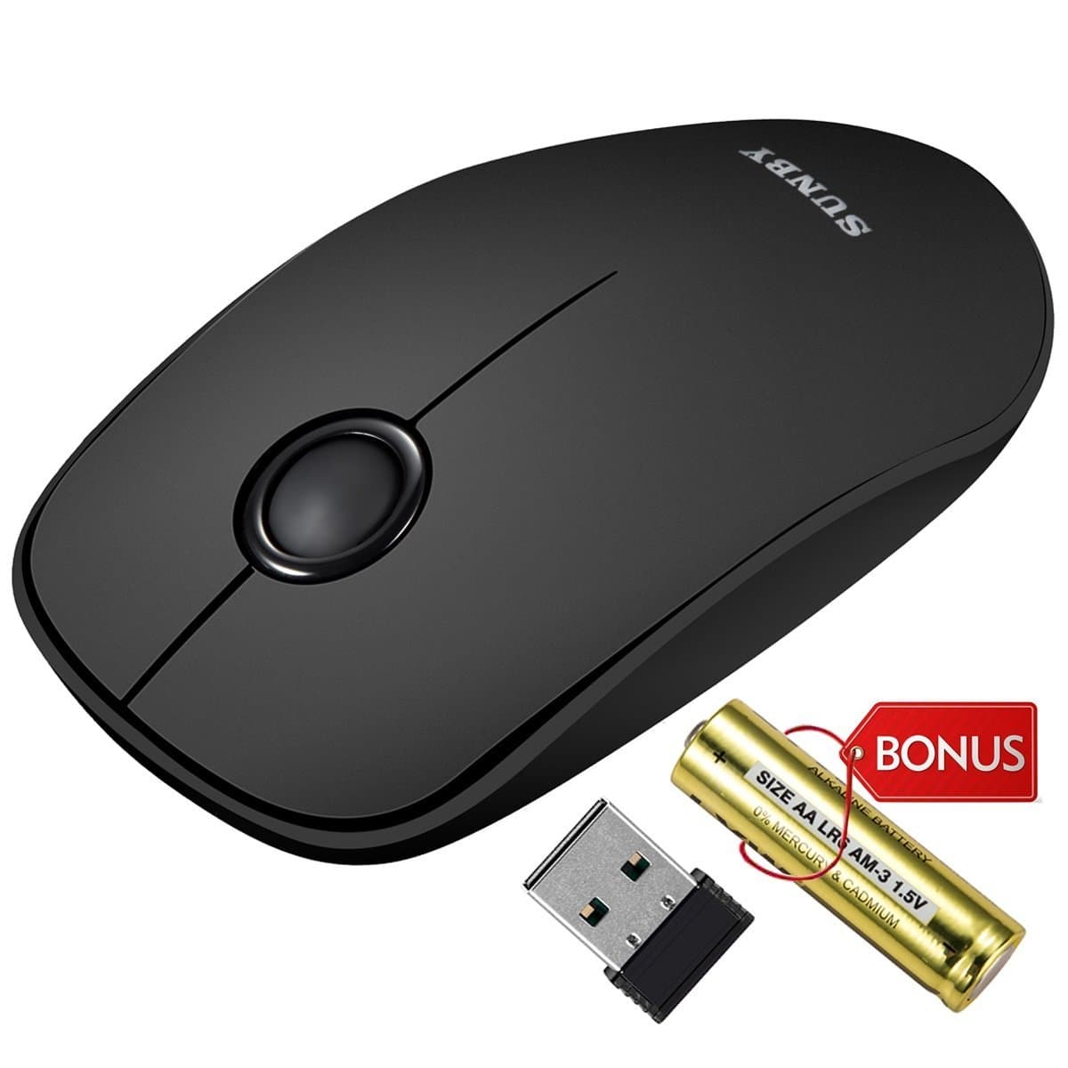 Slim Wireless Mouse,2.4G Ultra Thin Computer Mouse With Nano Receiver, Noiseless and Silent Click ,Travel Portable Mice for Laptop,Mac,Notebook,PC and Tablet (1 Battery For Bonus)