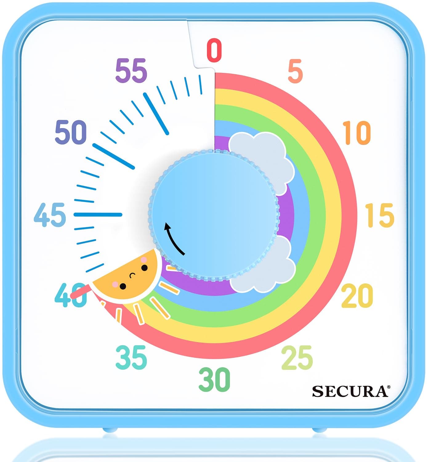 7.5 Inch Rainbow Visual Timer, 60 Minute Visual Oversize Countdown Timer for Kids and Adults, Durable Mechanical Time Management Tool （Blue & Sun）