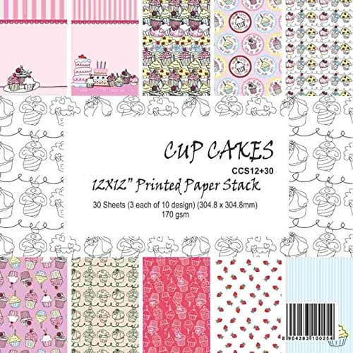 BAOER Cup Cake 12x12 Inch Printed Paper for Stack 30 Sheets Each of 10 Designs for Making DIY Greetings and Scrapbooking