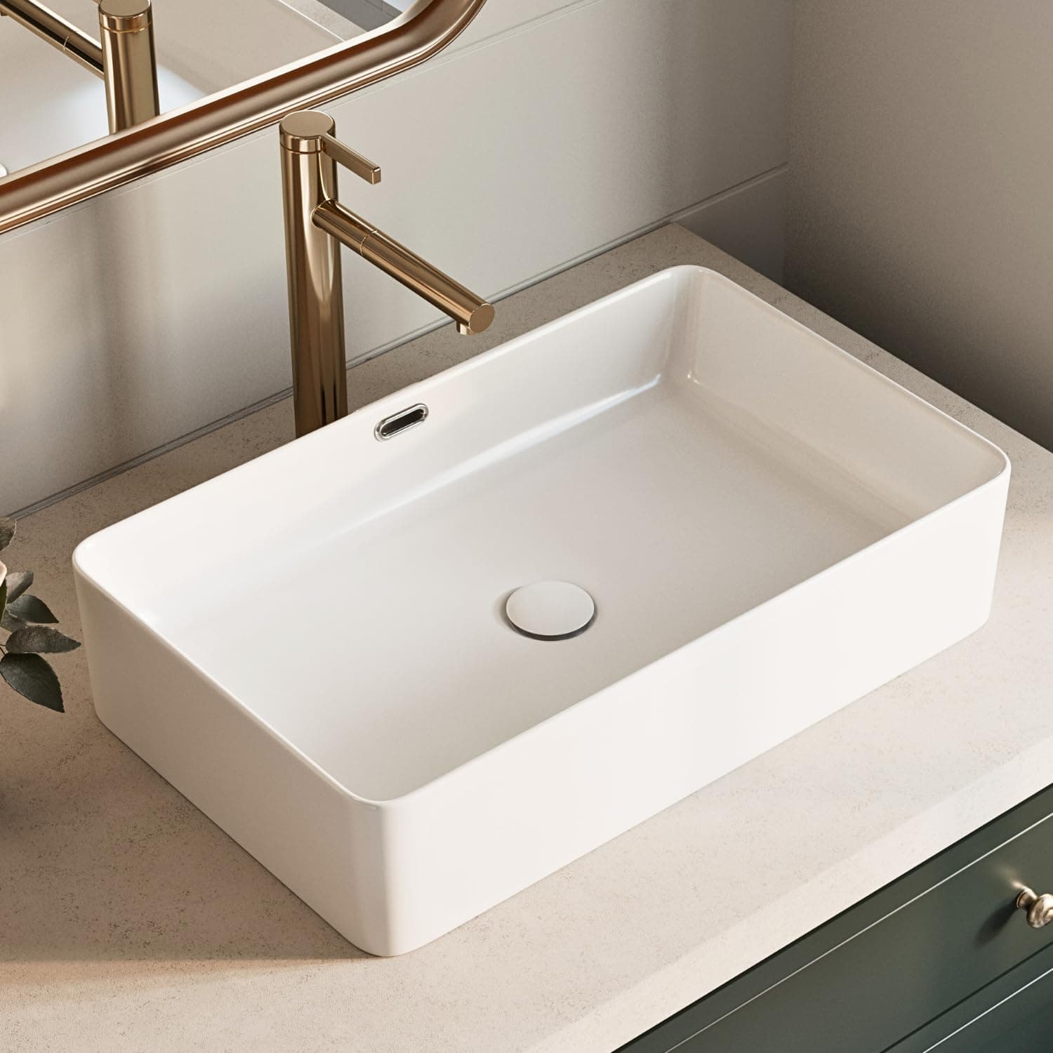 24 Inch Rectangular Vessel Sink with Overflow for Bathroom, Los Flexi 24"W x 15"D Modern Bathroom Sink Above Counter, Porcelain Basin, White Lavatory Sinks