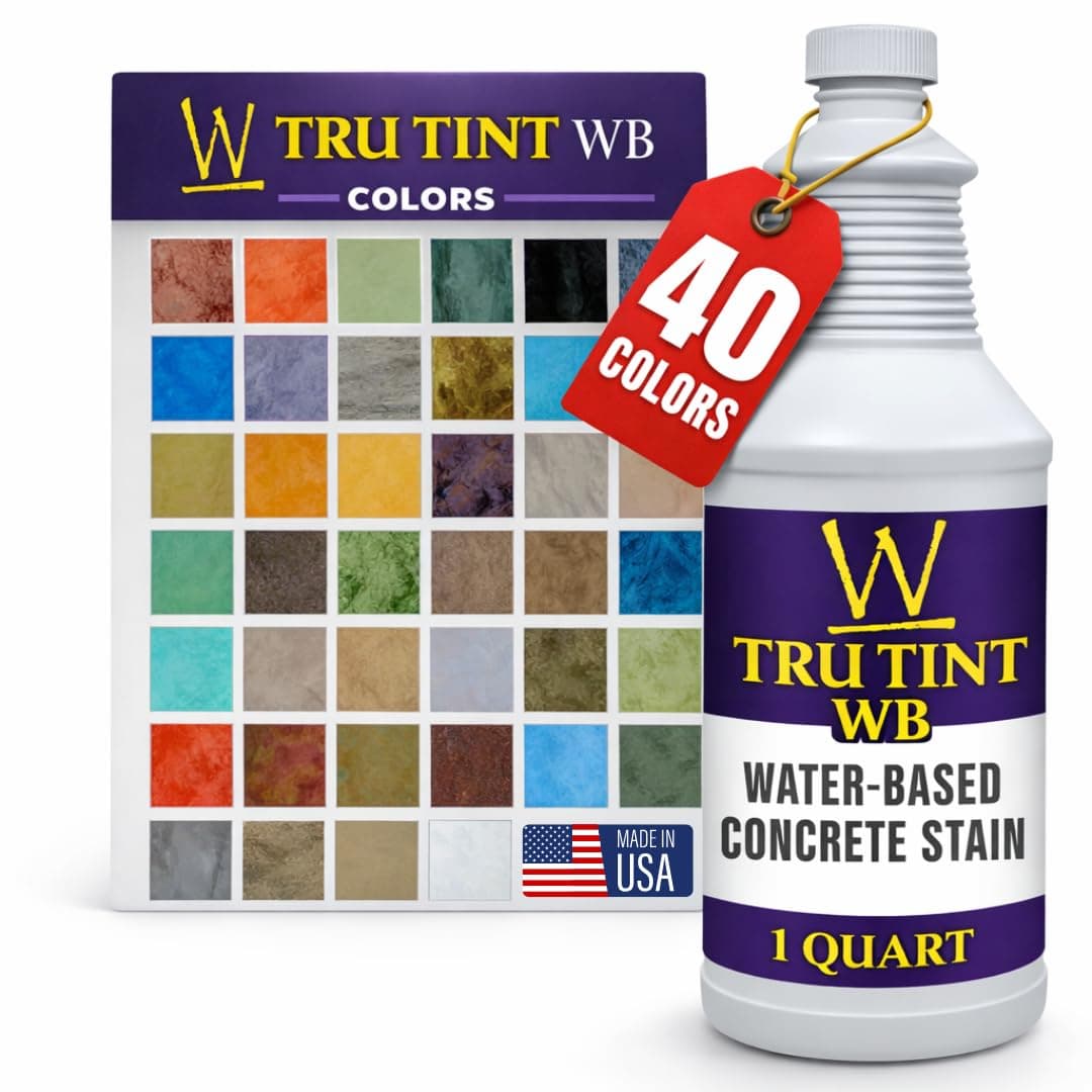 | Water-Based Concrete Stain Tru Tint (Dark Walnut) 1 Quart - Professional Grade, Eco-Friendly, Safe & Easy to Use (40 Colors Available) Also for Pavers, Natural Stone, Cement, Vertical