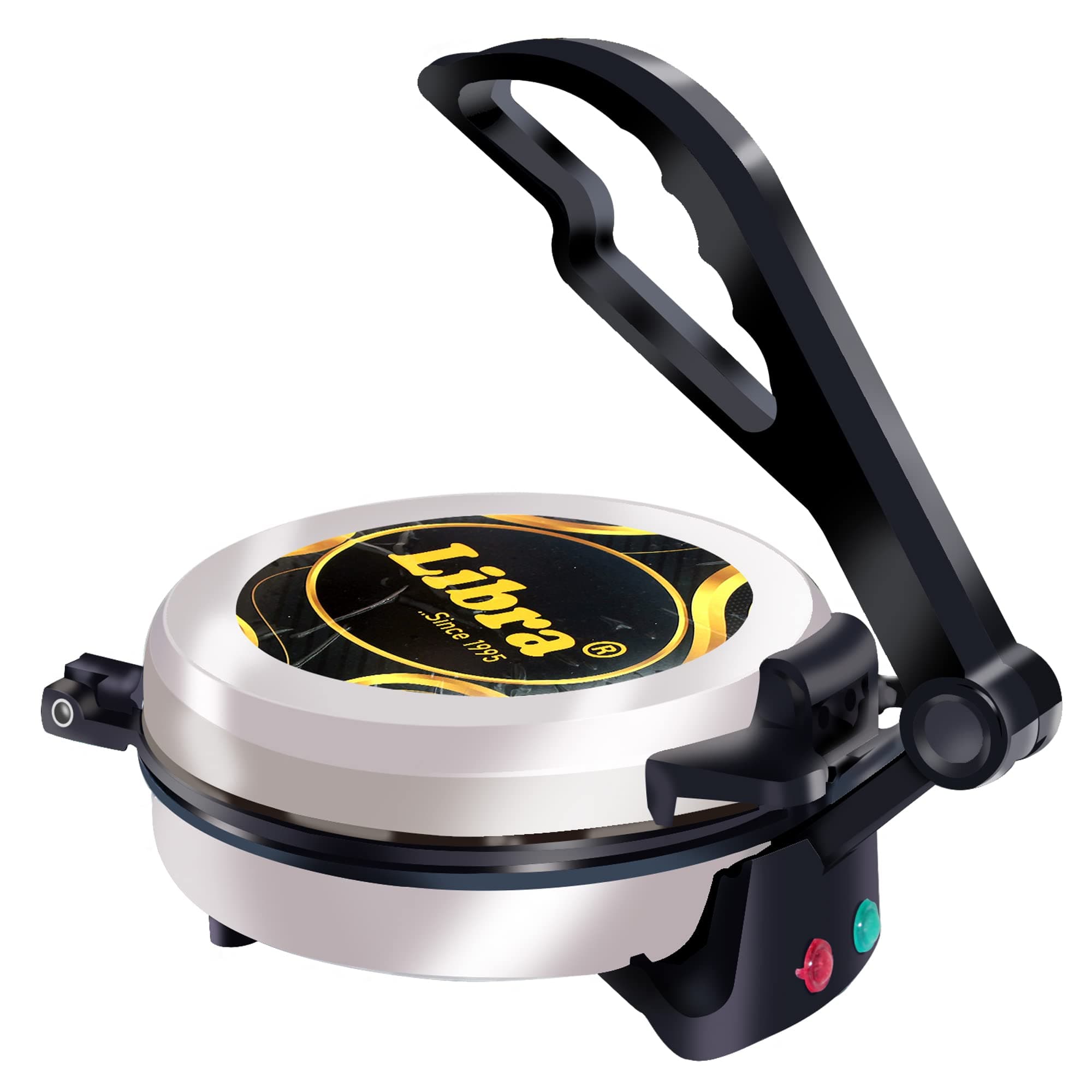 Libra Roti Maker Machine Automatic - Electric Roti Maker with Non-Stick 8 inch Plates and Durable Handle, Auto Temperature Control Chapati Maker Machine with Indicator Lights, 900 Watts, Silver