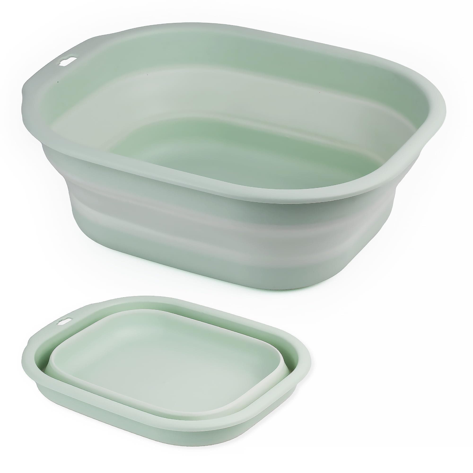 Collapsible Wash Basin Set of 2, Foldable Small Medium Size Wash Basin, Portable Plastic Basins for Laundry, Bottles, Travel, Camping (Green)