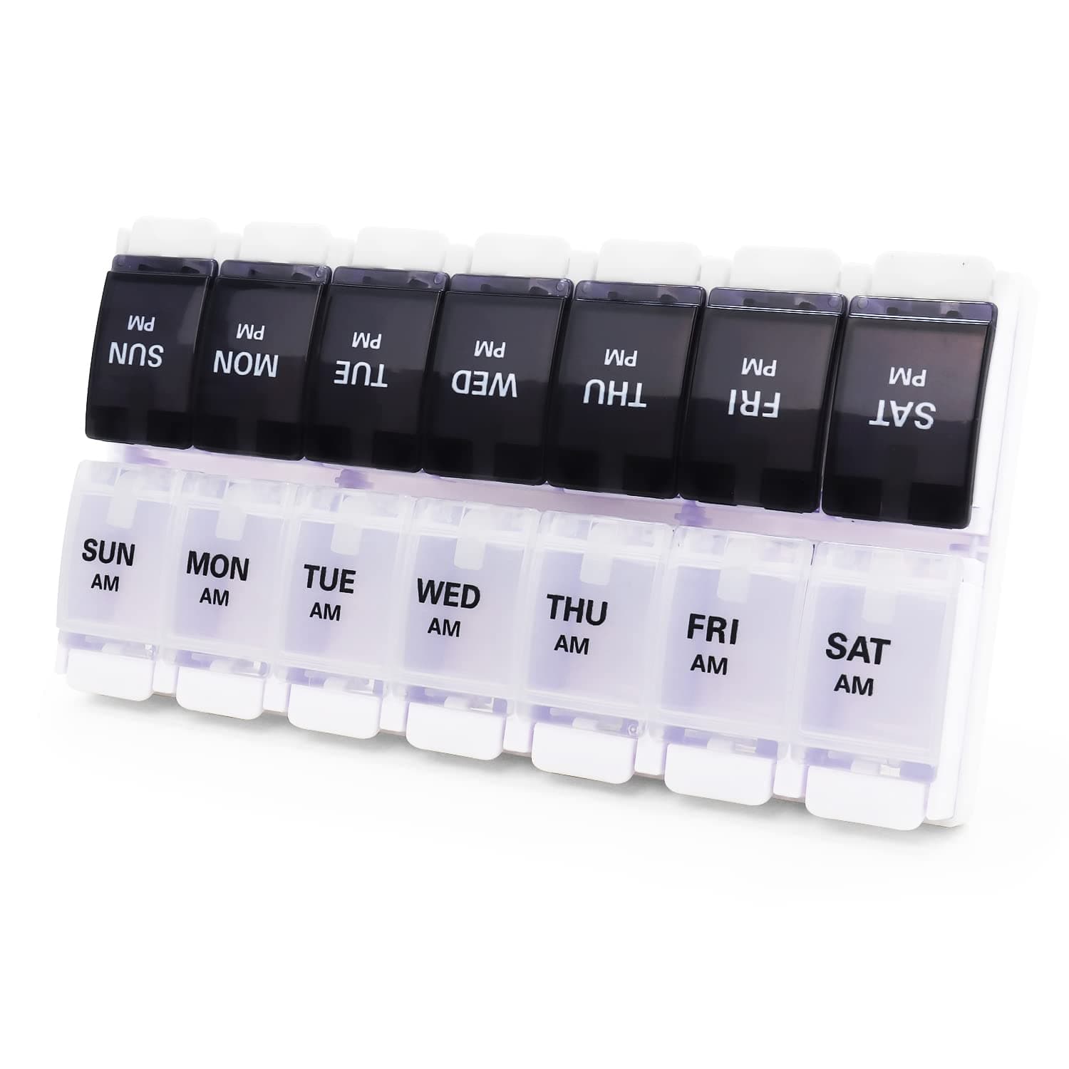 Large Pill Boxes and Organizer 2 Times a Day, MOLN HYMY 7 Day AM PM Pill Case, 14 Compartments Pill Dispenser to Hold Big Vitamin Supplements Fish Oil (Black+White)