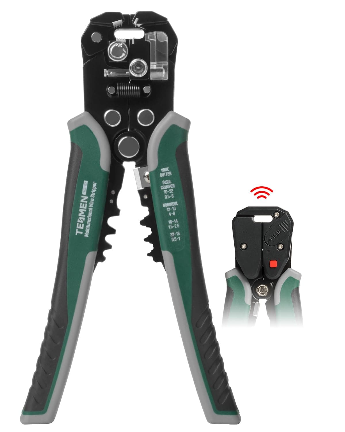 TESMEN TWS-322 Self Adjusting Wire Stripper with Non-Contact Voltage Detection, 4-in-1 Automatic Wire Stripper Tool, Universal Cutters and Crimping Tool, for 10-24 AWG Electrical Cable