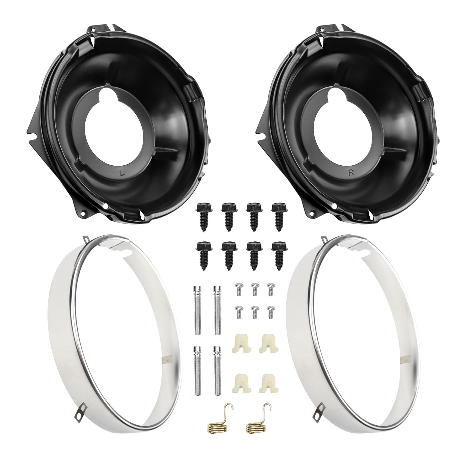 Camaro Headlight Ring Headlamp Retaining Mounting Bucket Assembly Kit with Hardware Rings for Chevrolet Nova, Monte Carlo, Chevy II
