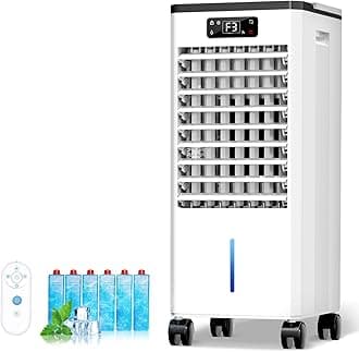 Feculs Portable Air Conditioners No Windows Needed, 3-IN-1 Swamp Cooler, Evaporative Air Cooler, 4 Modes & 3 Speeds, 2-Gal Water Tank for Long Cooling, Max 20 FT/S Remote Control, 12 Hours Timer