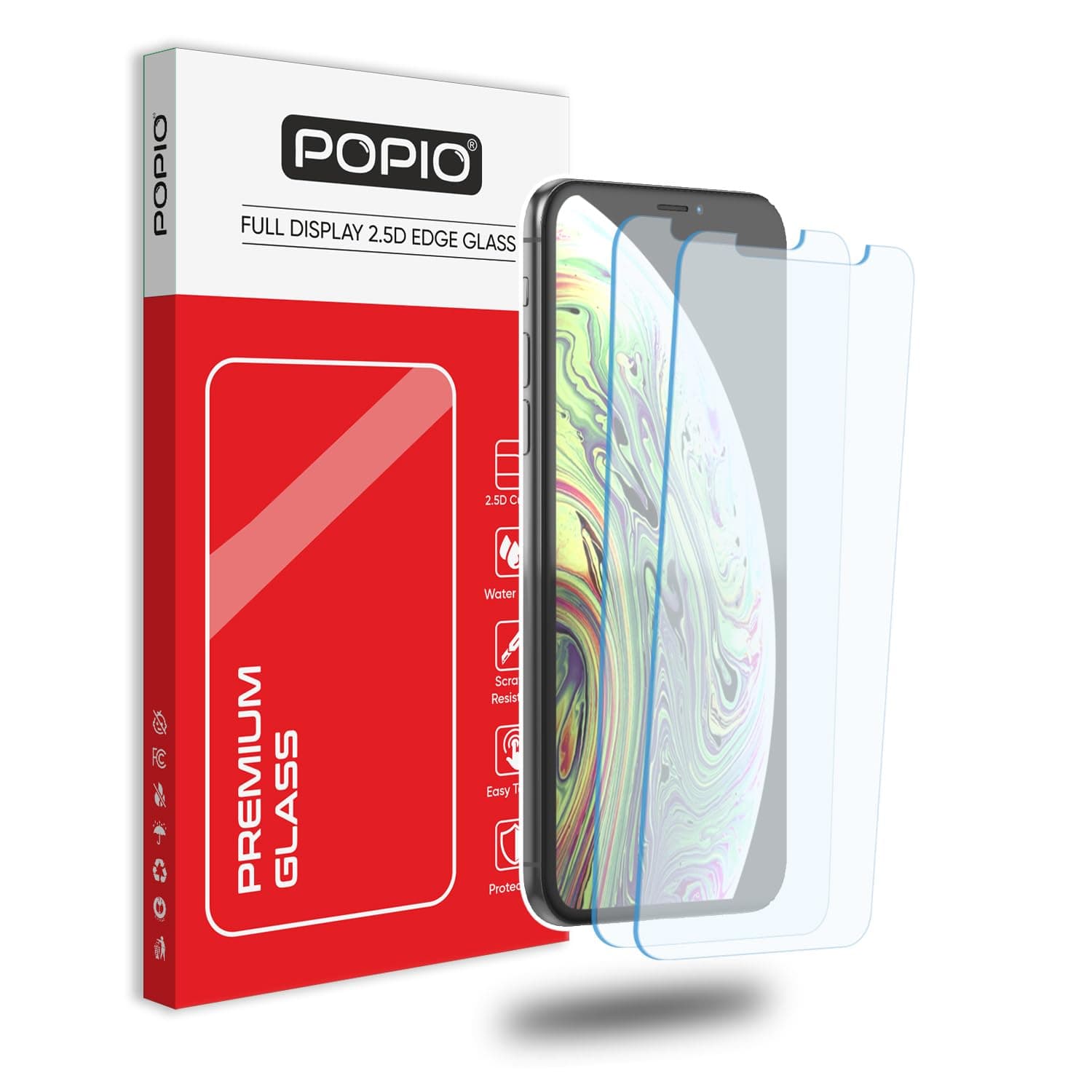 POPIO Screen Protector Tempered Glass for Apple iPhone X/iPhone XS (Transparent) - Pack of 2