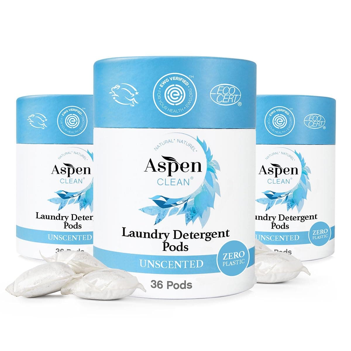 Laundry Pods | Unscented | Clean Detergent for Sensitive Skin | Zero Plastic | Non - Toxic | 100% Natural | EWG Verified - 36 Count (3 Pack)