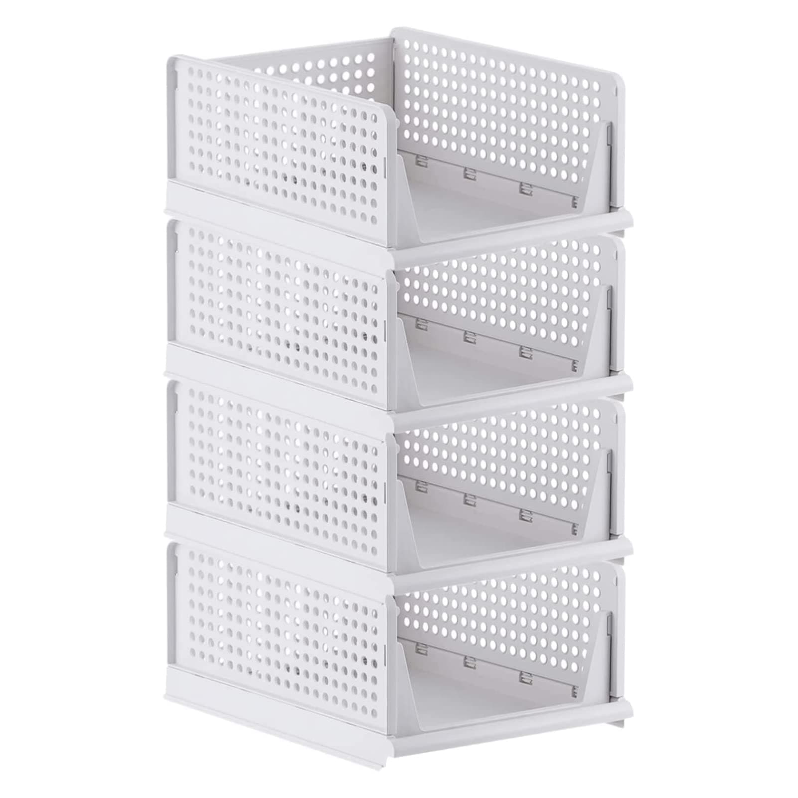 U-HOOME Wardrobe Storage Box,U-HOOME 4-Pack Clothes Organizer and Storage,Plastic Drawer Organizer, Stackable Basket Organizer Bedroom Laundry Fold Pull Out Drawer Dividers for Clothes (White)