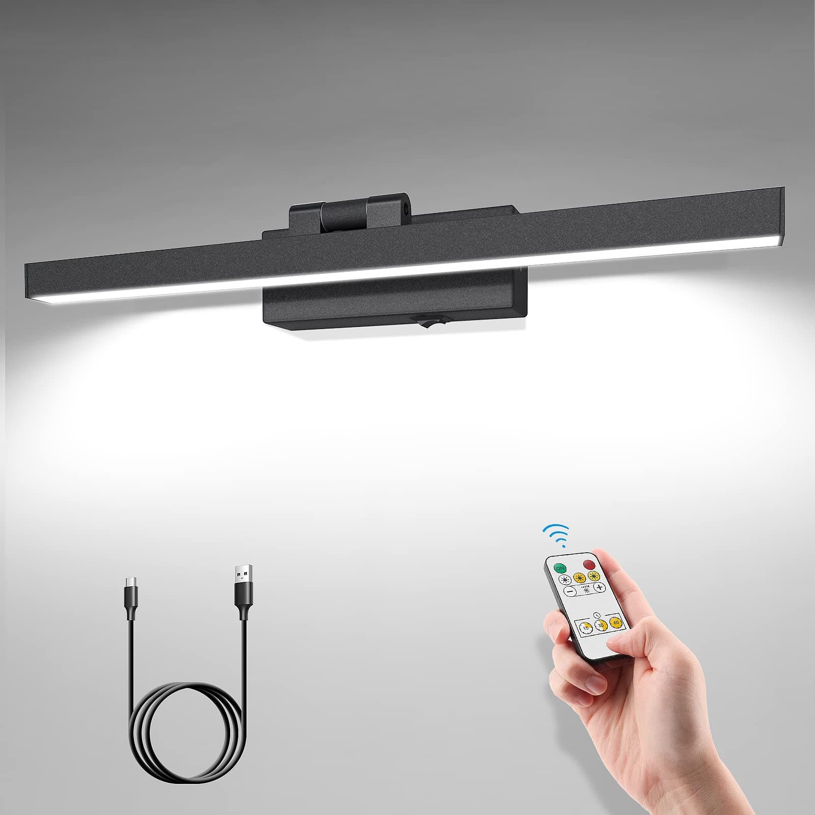 VOLISUN Picture Light with Remote, 3CCT Dimmable Black , USB-C Rechargeable, 15.7in Battery Operated Wall Sconce for Art Painting Gallery Bedroom Computer