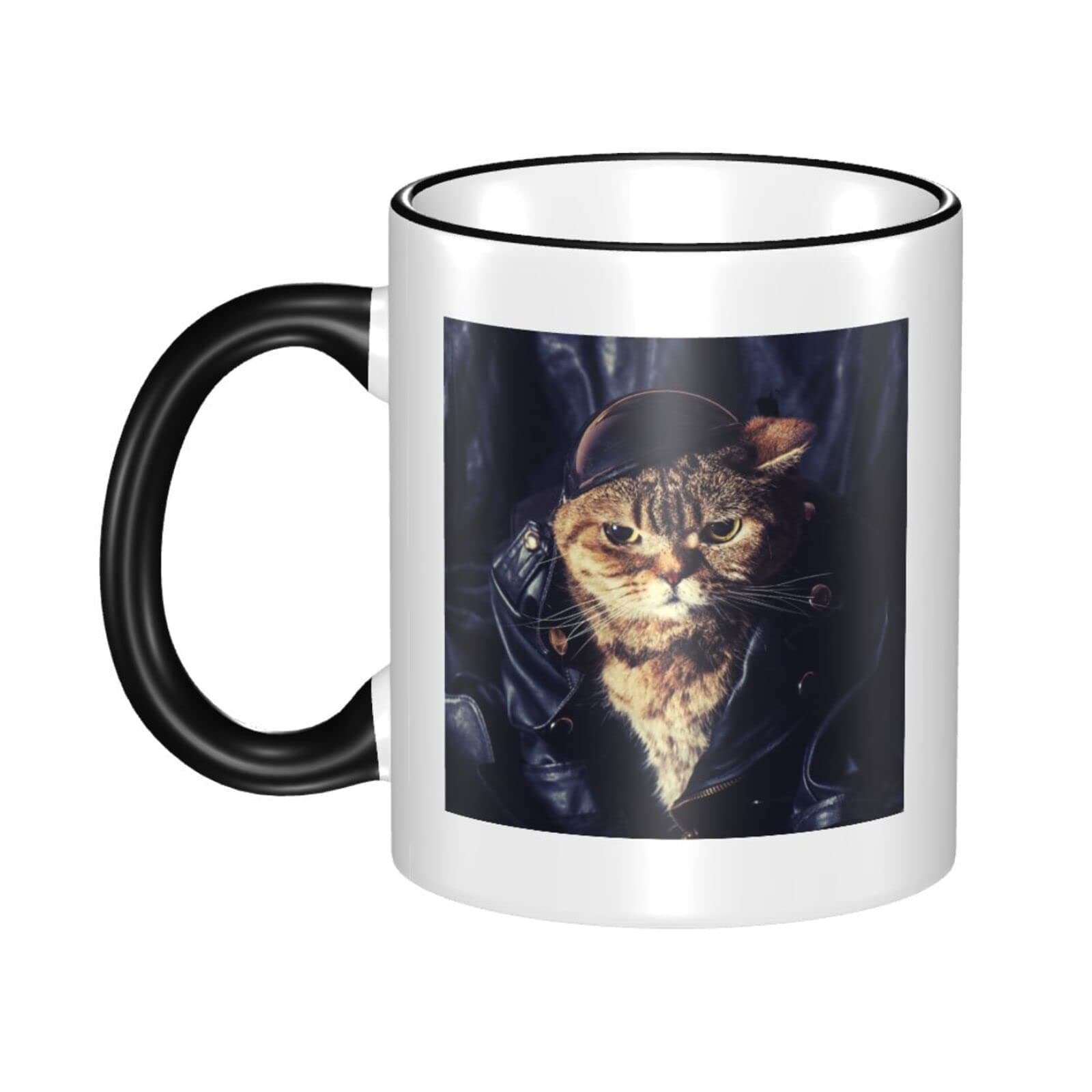 GURUSS Biker Cat Coffee Mug Reusable Coffee Cups Ceramic Coffee Mugs Durable Tea Mug With Handle Gifts For Friend