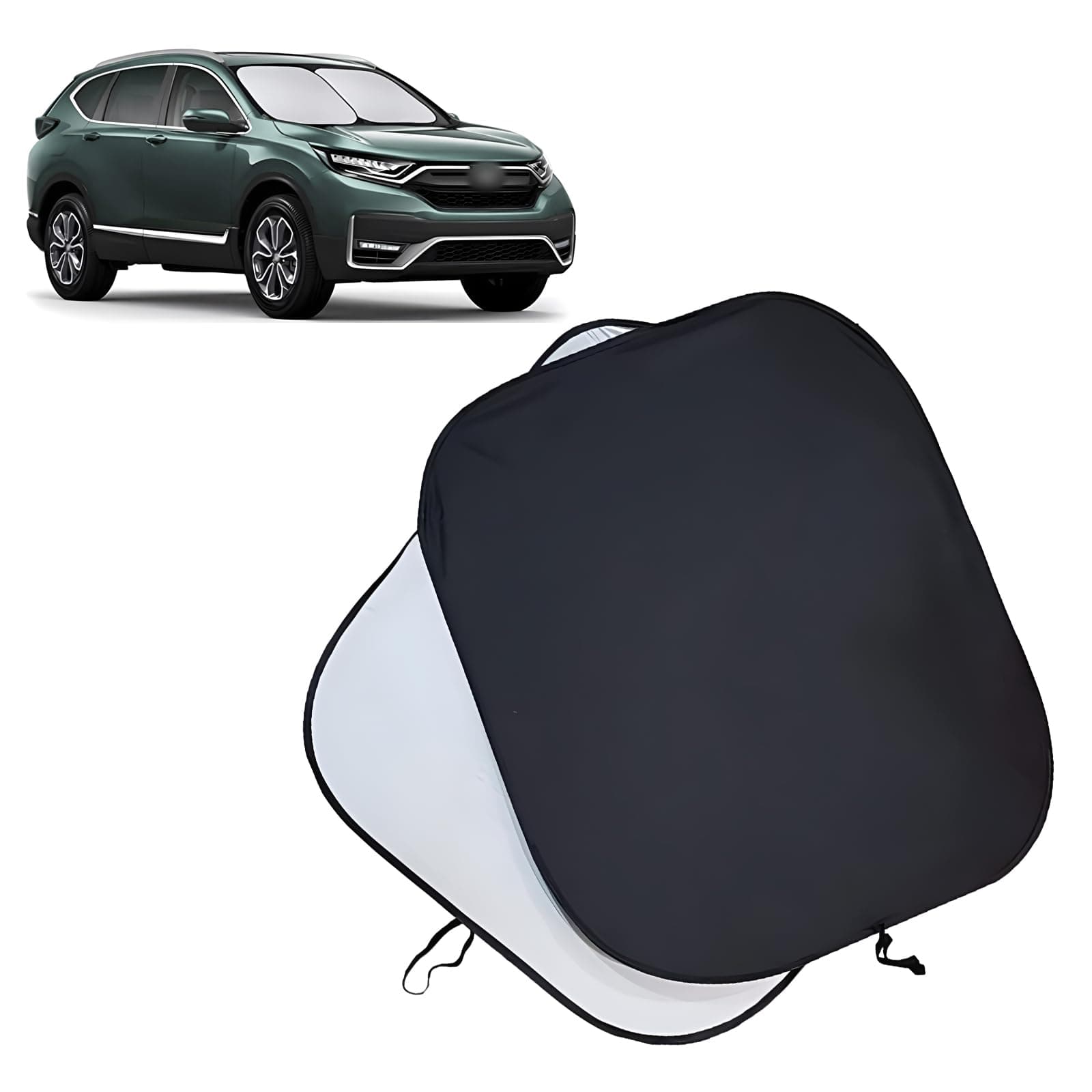 Sinytuto 2 PCS Car Front Sunshade, 27.95" x 30.7" Waterproof Silver-Coated Fabric Telescopic Foldable Reflective Cooling Windshield Cover, Retrofit Accessory, Compatible with Most Car Models (Silver)