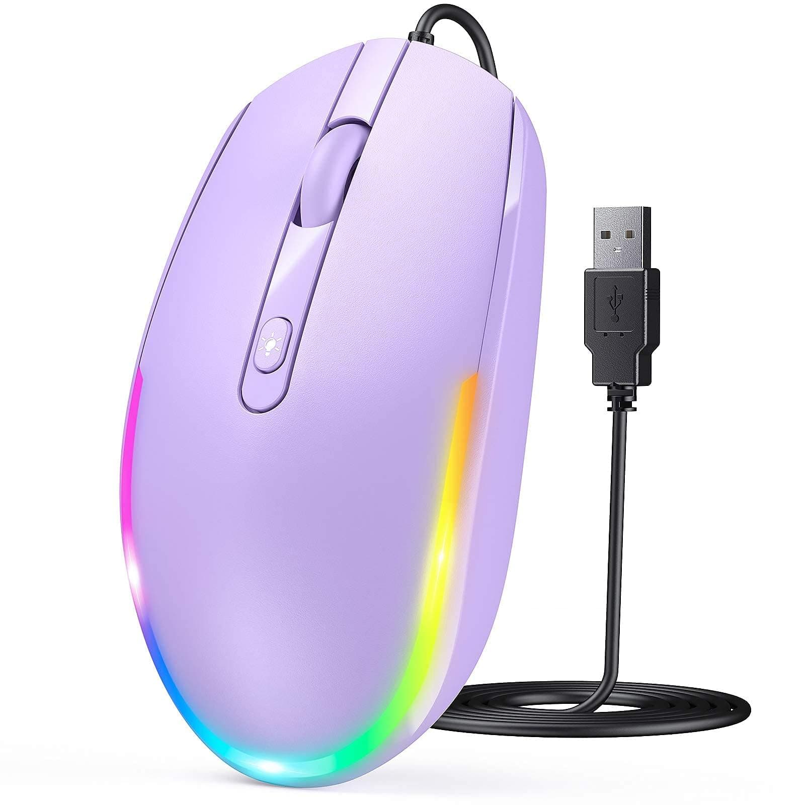 seenda Wired Mouse - USB Computer Mice Wired with RGB Backlit Optical LED Mouse with Attached USB Cord for Laptops Notebooks Chromebook - Purple