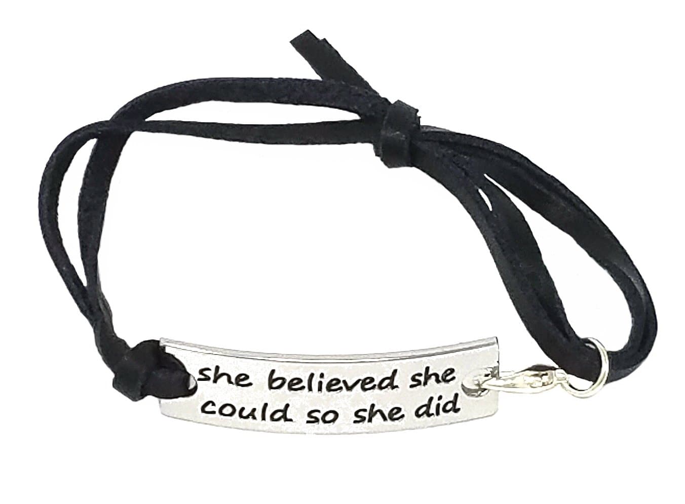 A-Ha - She Believed She Could So She Did" Inspirational Leather Bracelet - Black