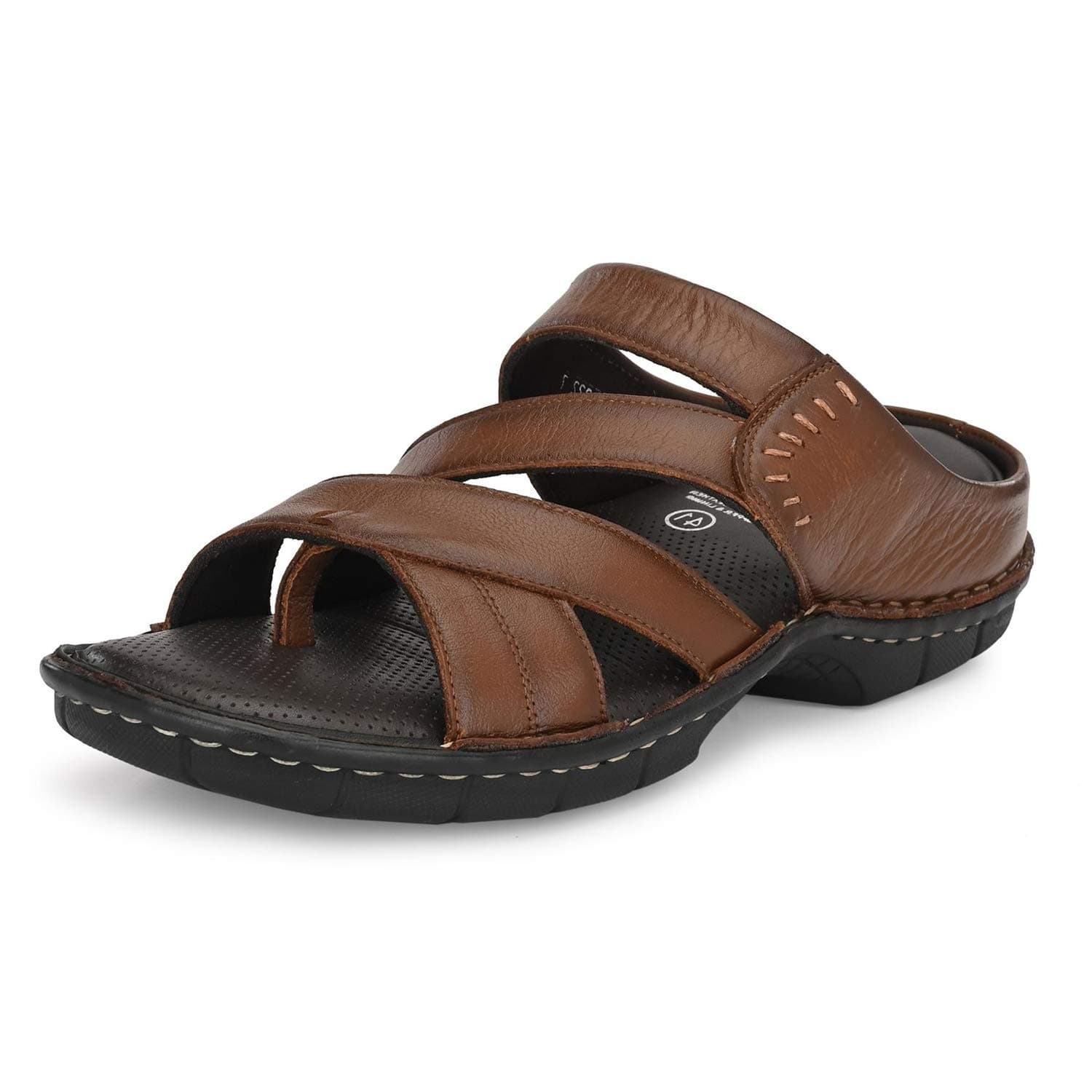 HITZMen's Black Leather Open Toe Slippers