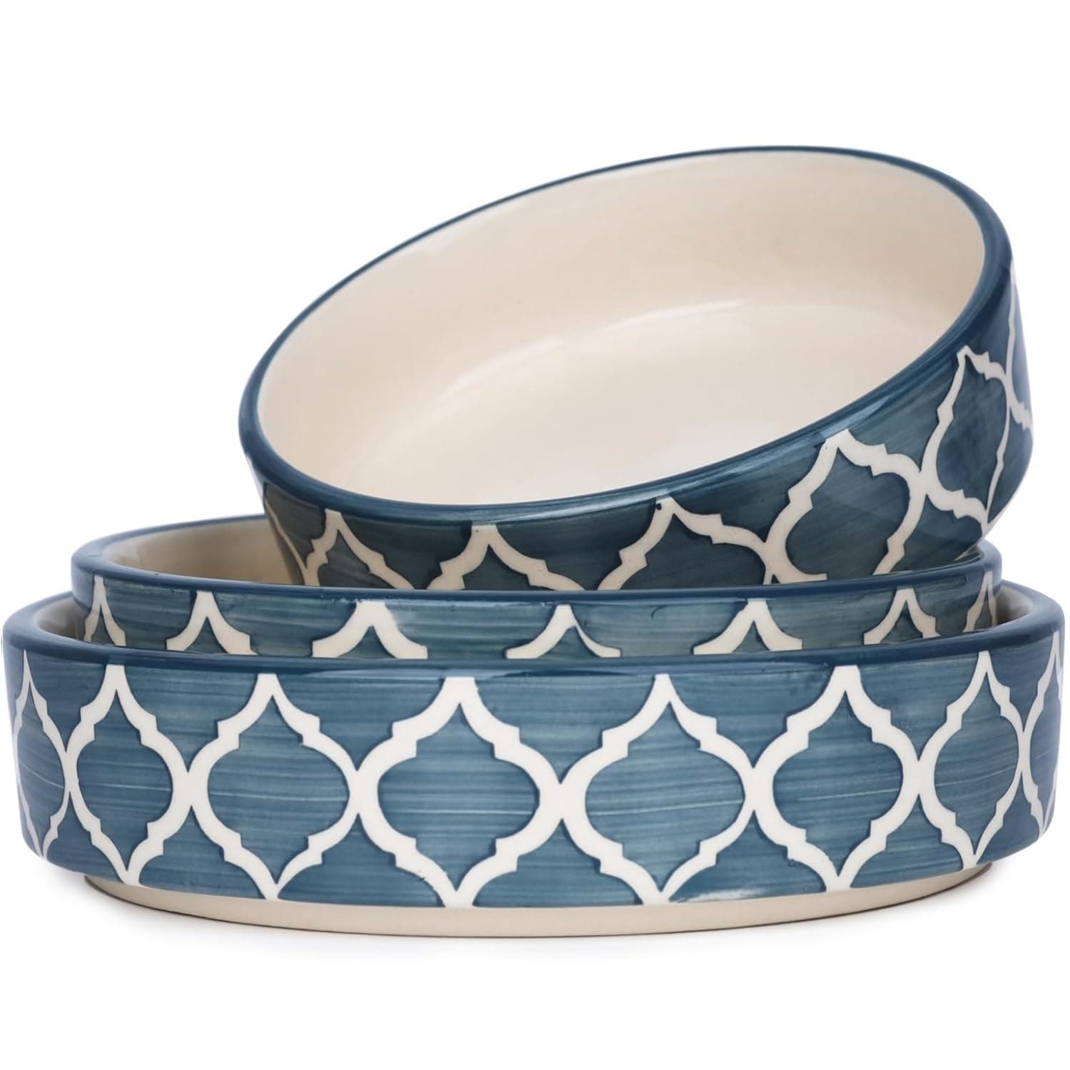 Ceramic Bowls | Flat Deep Serving Bowl Set of 3 – 800ml, 600ml, 500ml |Moroccan Gray Finish | Ideal for Pasta, Salad, Snacks & More | Multipurpose Serving Bowl Ceramic Set