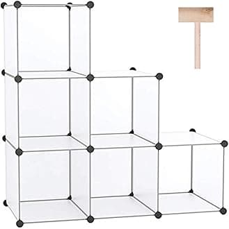 C&AHOME Cube Storage Organizer, 6-Cube Shelves Units, Closet Cabinet, DIY Plastic Modular Book Shelf, Ideal for Bedroom, Living Room, Office, 36.6" L x 12.4" W x 36.6" H Translucent White SBTM3506A
