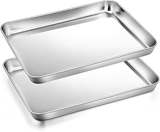 2Pcs Baking Sheet Pan Set, Joyfair Stainless Steel Cookie Sheets, Commercial Metal Pans Toaster Oven Tray Bakeware for Jelly Roll/Bread/Bacon, Heavy Gauge, Rust-free & Dishwasher Safe (9 Inch)