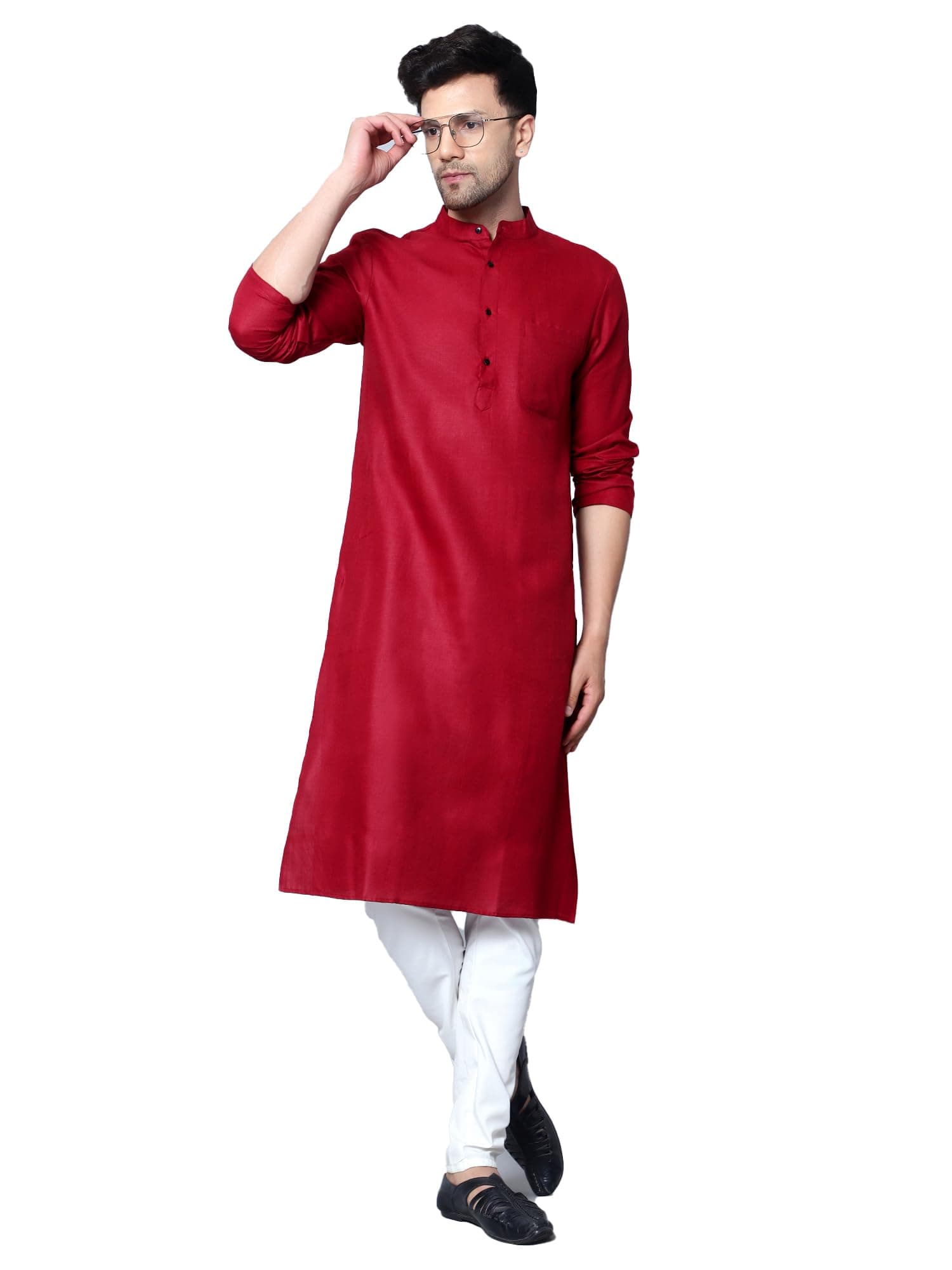 LATEST CHIKAN Men's Cotton Blend Solid Long Kurta Full Sleeves - Casual Ethnic Wear