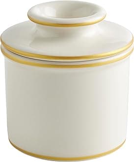 Butter Bell - The Original Butter Bell crock by L Tremain, a Countertop French Ceramic Butter Dish Keeper for Spreadable Butter, Le Bistro, White with Gold Trim