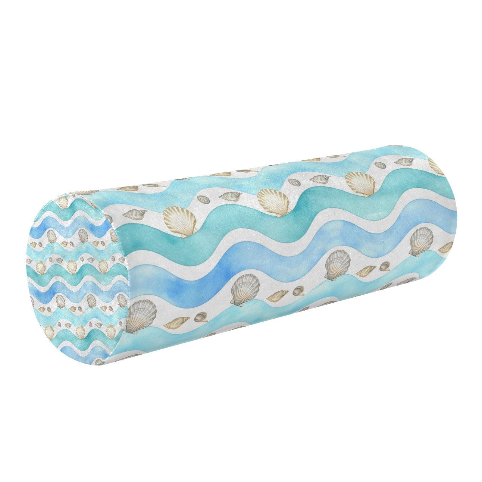 Watercolor Seashell Pattern Round Cervical Roll Cylinder Bolster Pillow Memory Foam Neck Pillow with Removable Washable Cover Stiff Pain Relief for Head, Legs, Back