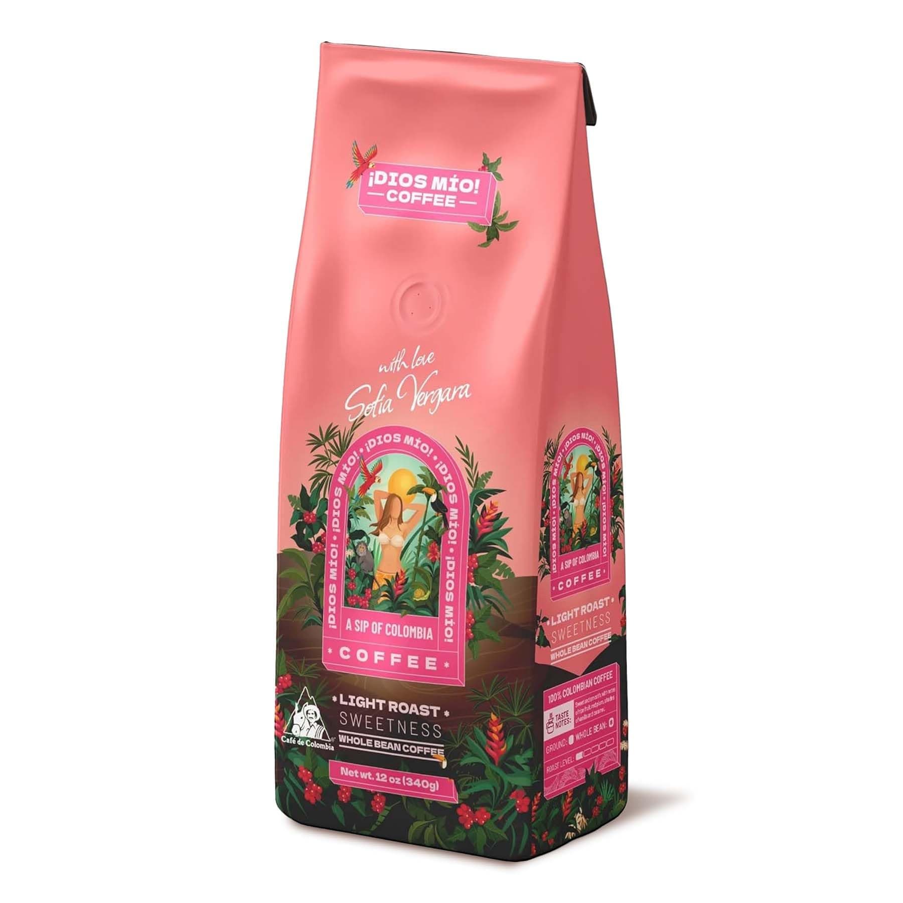 Dios Mio Coffee by Sofia Vergara, Light Roast, Whole Bean Premium Colombian Coffee, 12 Ounce Bag