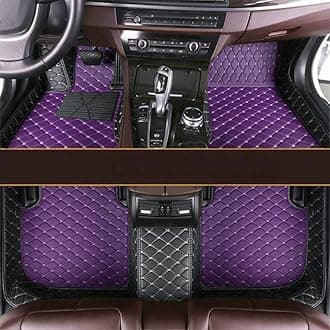 Custom All-Weather Protection Leather Car Floor Mats for Cars Sedan SUV Sports Car Waterproof Floor Mat (Purple&Black)