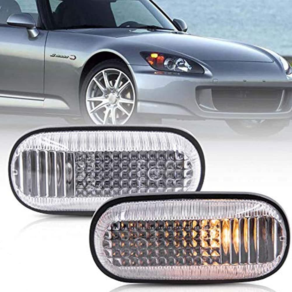 OEM Side Marker Light for 2000-2009 Hon'da S2000 S2K 2Pcs Fender Indicator Lamp Clear Lens With Amber Halogen Light Bulbs